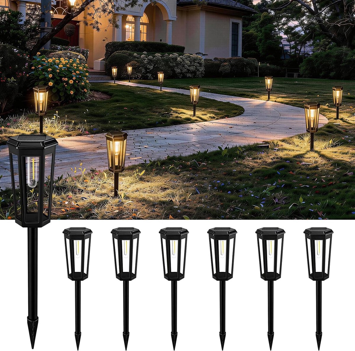 SnelShoppen - LED Solar Tuinverlichting 6 Stuks Buitenlampen 3000K Decoratieve Tuinverlichting IP65 Waterdicht Voor Patio, Gazon, Zwembad, Oprit, Bome