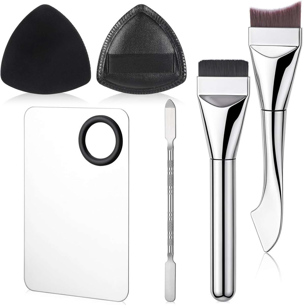 SnelShoppen - 6 Stks Make-up Mengen Palet Set met Platte Foundation Borstel, Dubbelzijdige Make-up Spatel, Poeder Puff voor Vrouwen, Professionele Cos