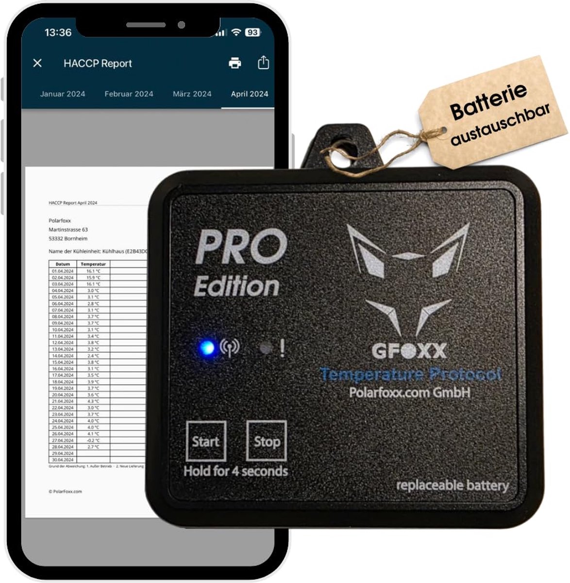 SnelShoppen - Bluetooth Thermometer Pro Edition, HACCP Automatische Temperatuurlijsten, Robuuste Constructie, Eenvoudige Batterijvervanging, App Bedie