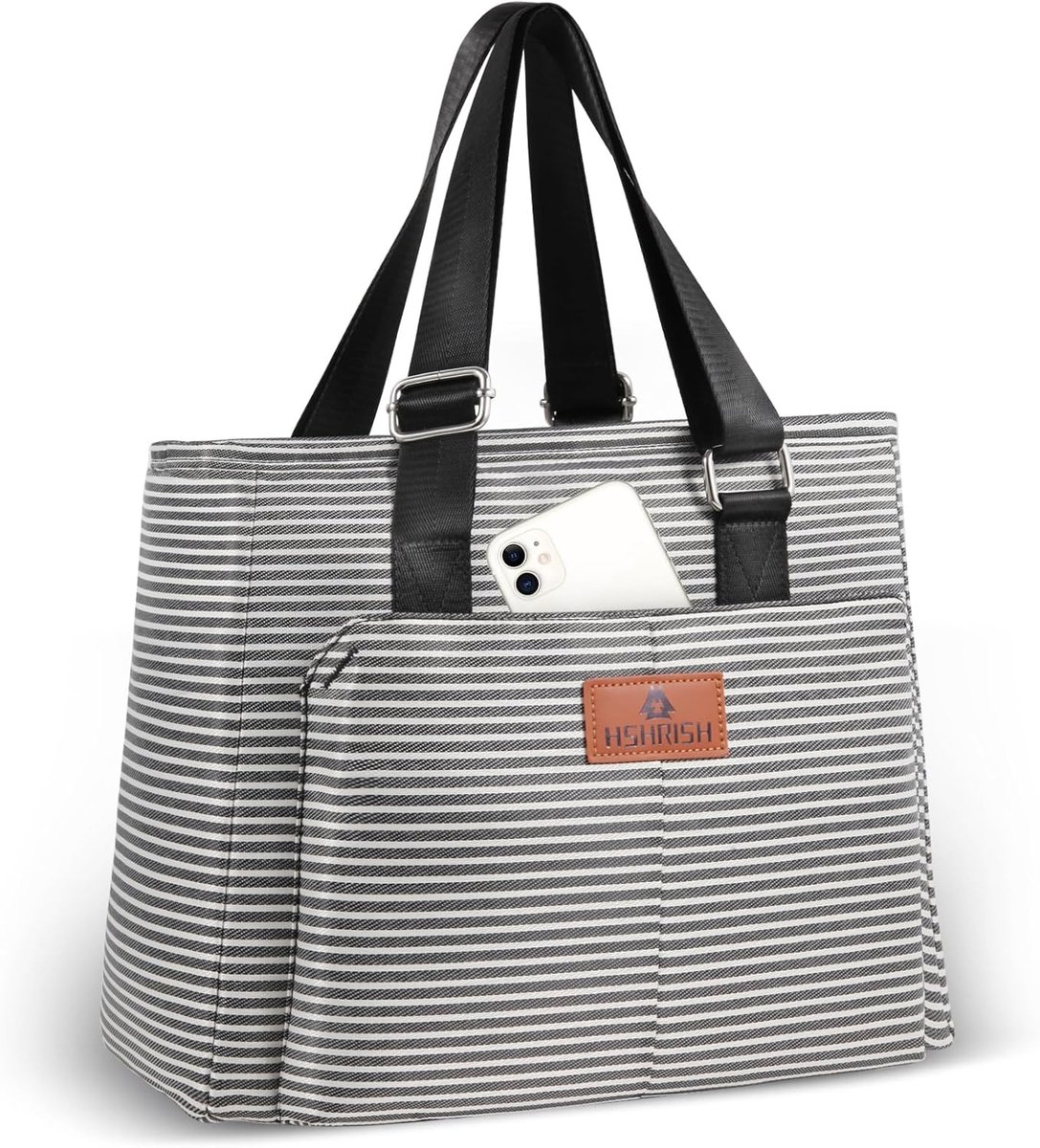 SnelShoppen - Lunch tas dames, koel tas werk, waterdicht en lekvrij, verstelbare schouderband, 12L, gestreept, ideaal voor werk, camping, winkelen, st