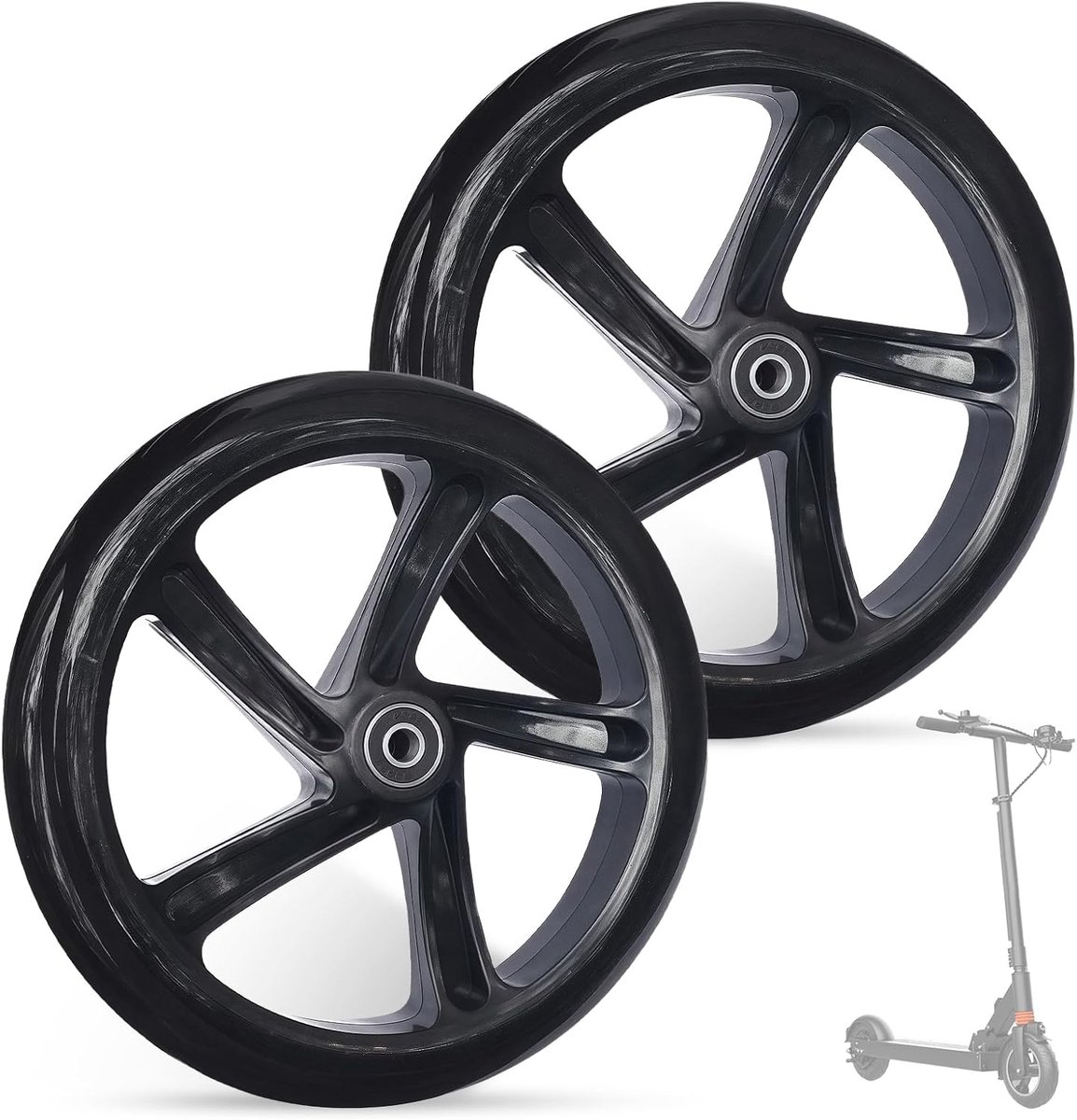 Thijox - 2 Stuks 200 mm Scooterwielen - Solide Reservewielen met ABEC-7 Kogellagers, Slijtvaste PU-banden, Zwart, Voor Alle Soorten Scooters