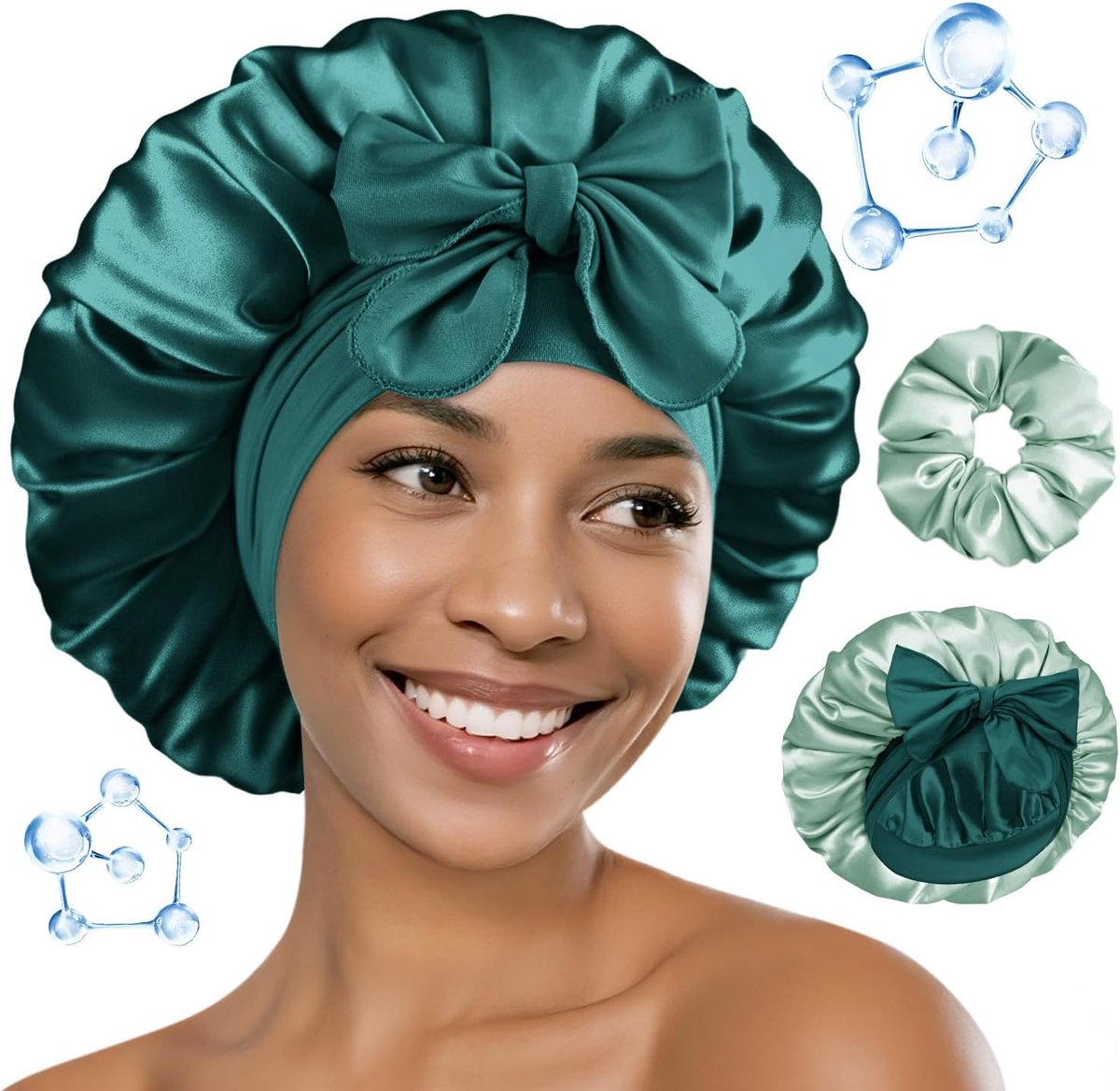 Thijox - Bonnet Satijn voor Slapende Vrouwen met Hyaluronzuur - Omkeerbare Dubbele Laag Zijden Bonnet - Verstelbare Dubbellaagse Kap - Extra Lang Vlec