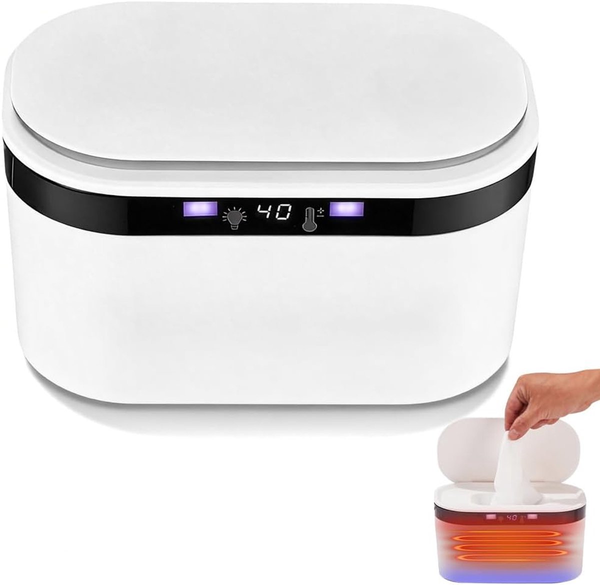 Thijox - Vochtige doekwarmer met 3 warmtestanden, LED-nachtlampje, voor 120 doekjes, USB, constante temperatuur, snel verwarmende babydoekjes warmer v