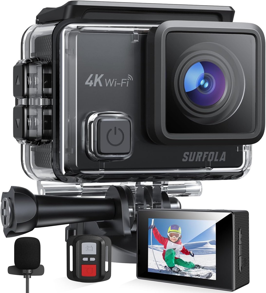 Thijox - 4K Action Camera met WiFi 30FPS, 20MP Waterdicht, Ideaal voor Vlog, Snorkelen, Fietsen, Motorhelm, Inclusief Afstandsbediening, Externe Micro