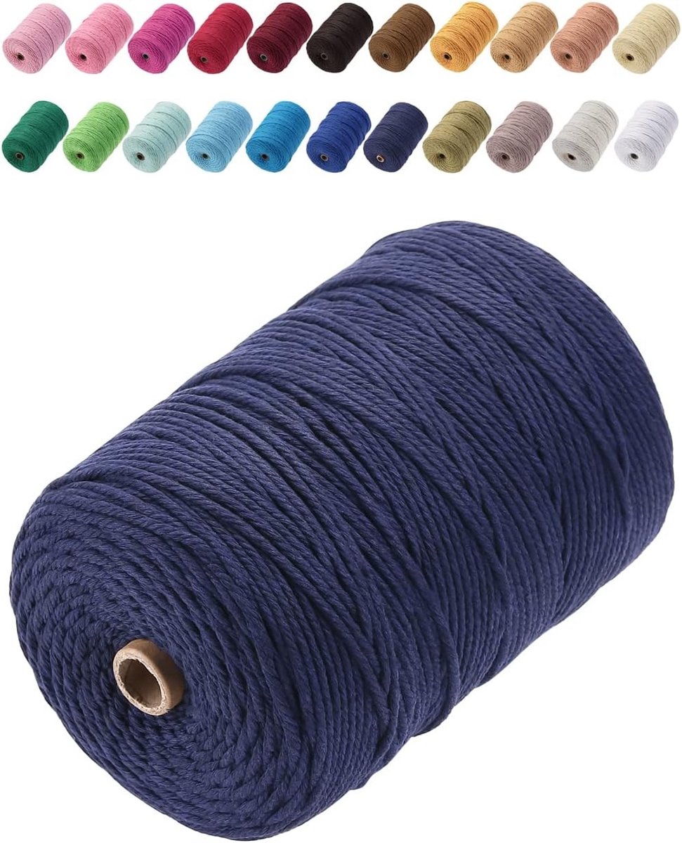 Premium Katoenen Macrame Touw 3 mm x 200 m, Zacht en Duurzaam, Ideaal voor Macrame Projecten en Creatieve Ambachten