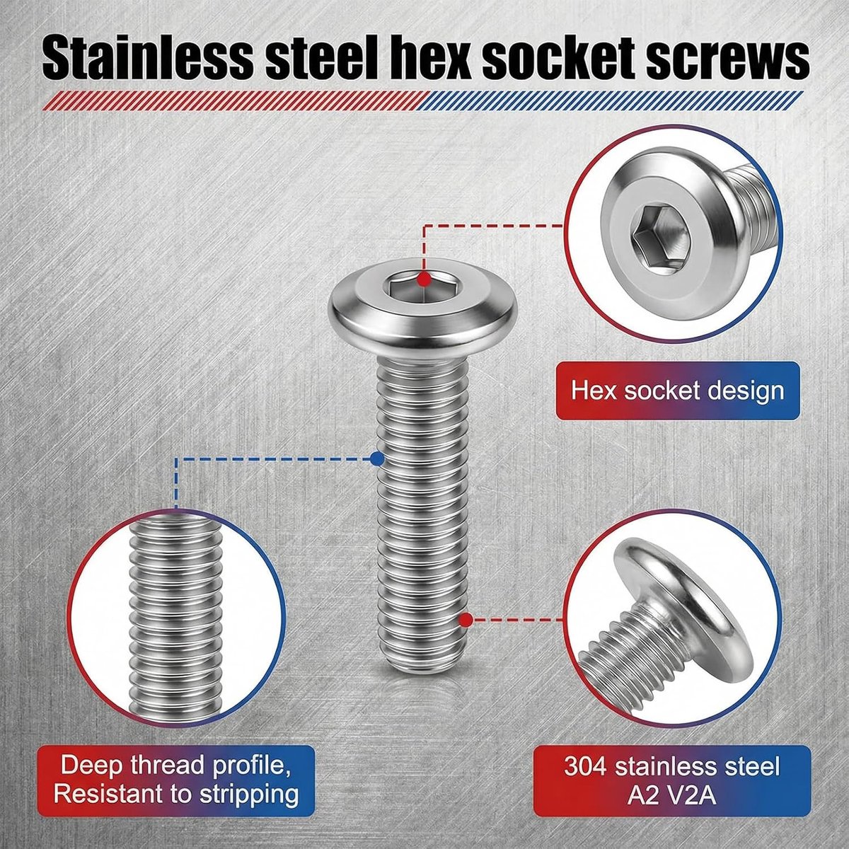 25 Stuks M5 x 12mm RVS Platte Schroeven, Hexagon Socket, Lenskop Schroeven met 3mm Inbussleutel voor Bouwprojecten