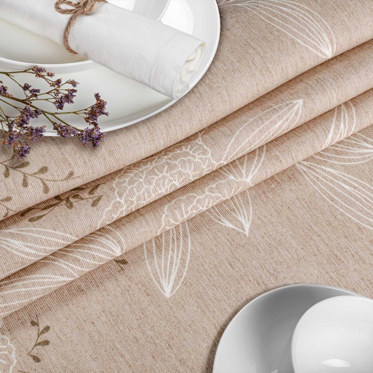 ANRO Tafelkleed Japanse stijl Beige 280x140cm Rechte rand Afwasbaar Waterafstotend Binnen & Buiten