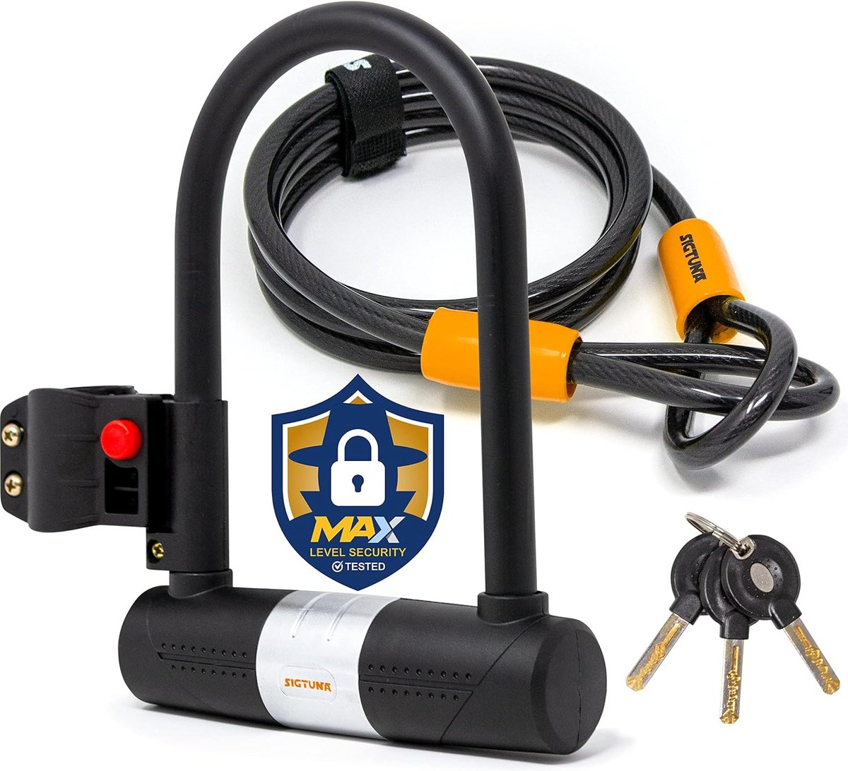 Thijox - Fietsslot U-slot 16 mm met 1,2m Stalen Kettingkabel en 3 Sleutels - Veiligheids Fietsslot voor Racefiets, Elektrische Fiets, Vouwfiets, Mount