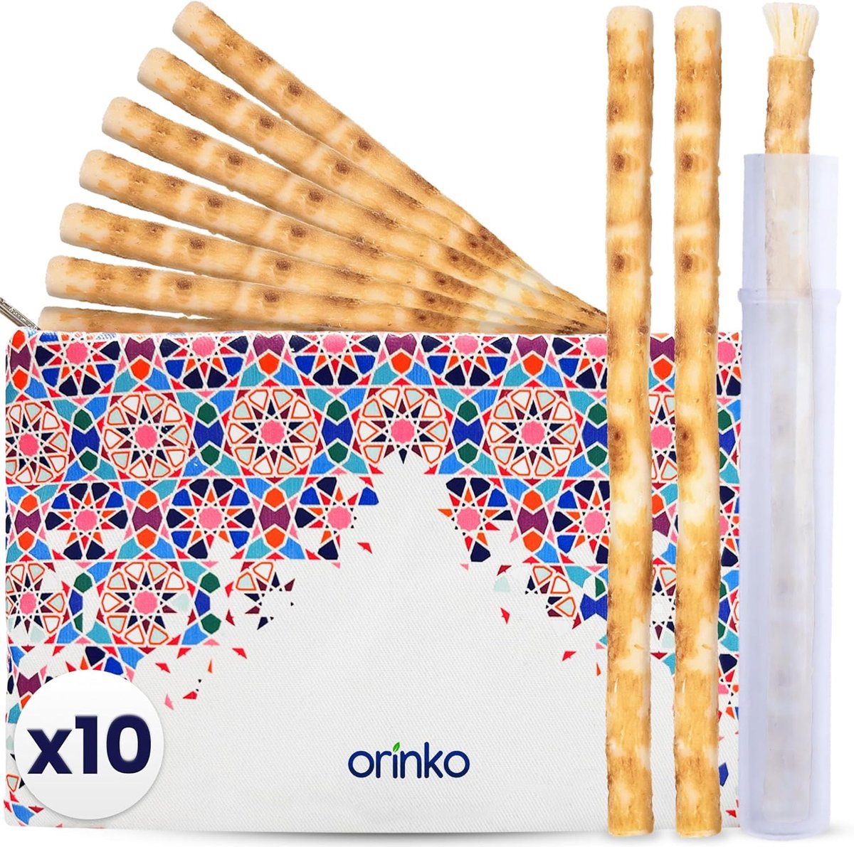 SnelShoppen - 10 Siwak-sticks + 1 Beschermhoes + 1 Draagtas van Katoen - Natuurlijke Veganistische Tandenborstel voor Milieuvriendelijke Mondverzorgin