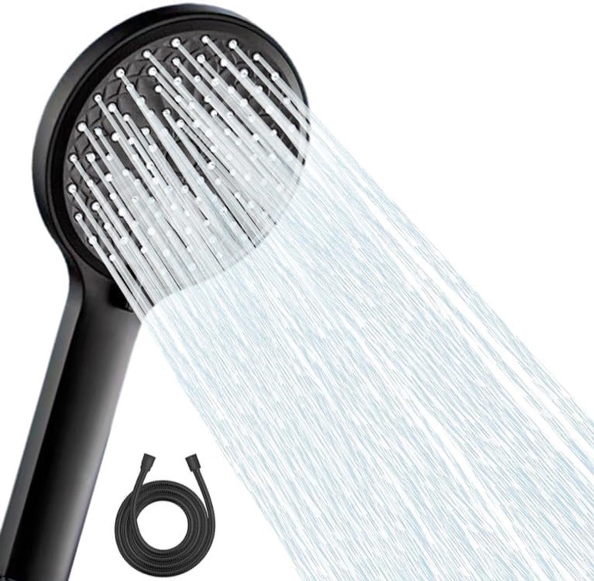 SnelShoppen - High Pressure Handdouche met 5 Modi, 60-Inch RVS Slang, 4.7-Inch Groot Paneel, Zelfreinigende Anti-Kalk Duschkop, Zwart