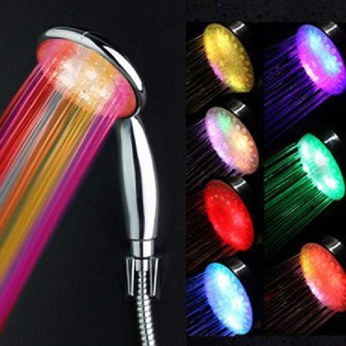 SnelShoppen - Led-douchekop met kleurverandering, temperatuurgevoelig, 7 kleuren, waterbesparend, automatische handdouche, ABS-coating, 25 × 11 × 2 cm
