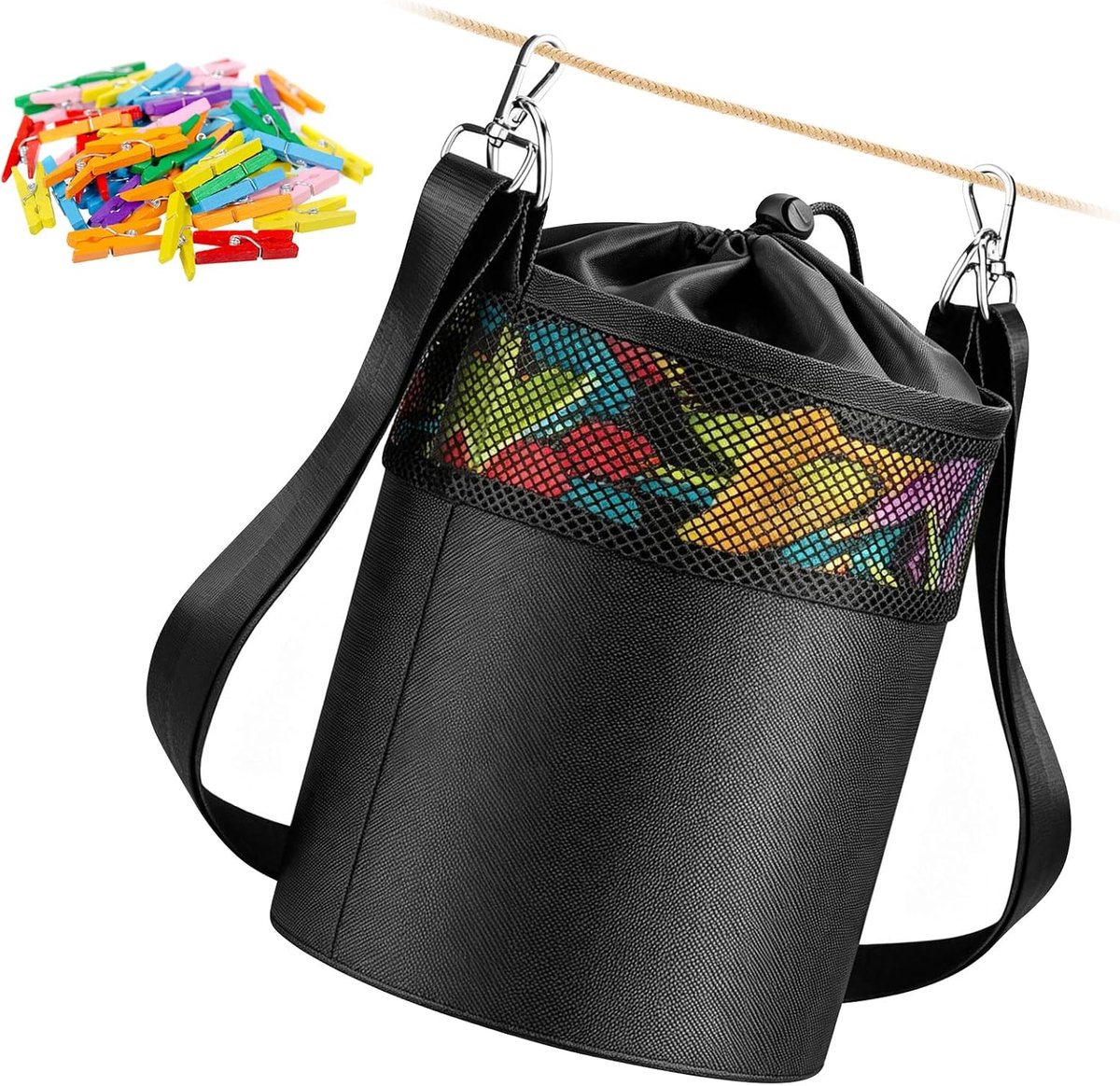 Thijox - Wasknijpertas met Schouderriem en Hanger - Handsfree Klem-Organizer voor 150-200 Wasknijpers - Ideaal voor Tuin, Camping, en Huishouden - Duu