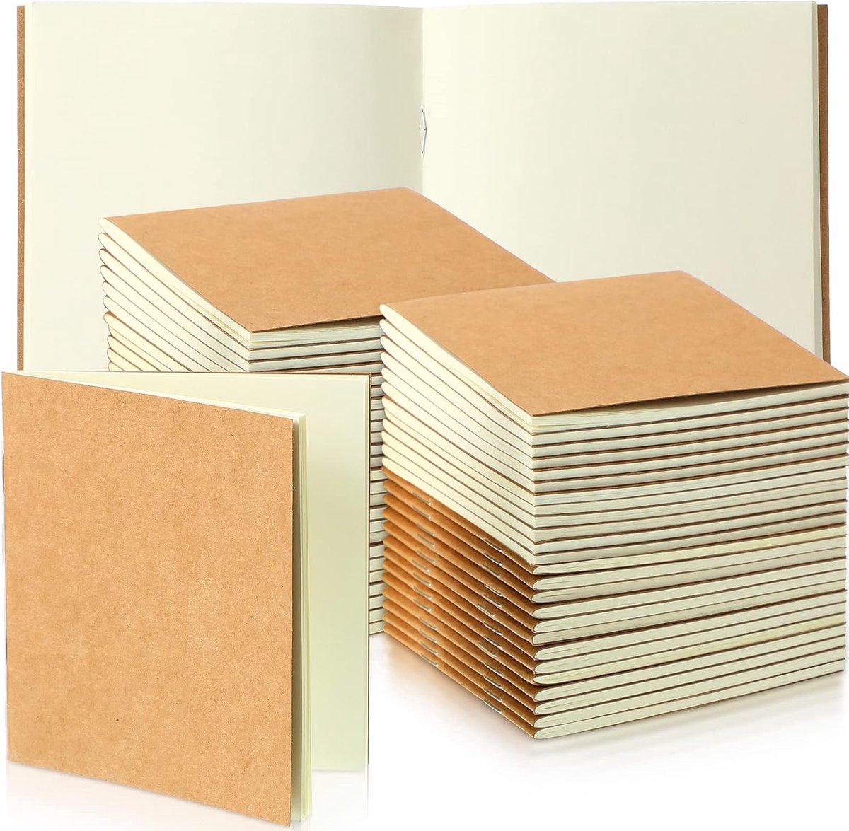SnelShoppen - 50 Pack Mini Pocket Kraft Notebooks - Kleine Notitieboekjes - Bulk Journal Notepads - Memo Sketchbooks - 10.5 x 10.5 cm - Perfect voor F