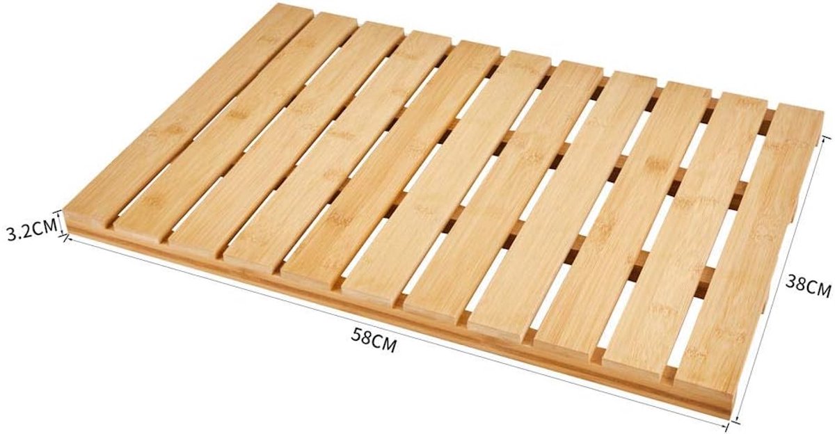 SnelShoppen - Bamboo badmat voor douche of bad - Houten douchemat/badkamer mat/sauna mat - Kleur: Bamboo - Stijlvol, modern en veilig