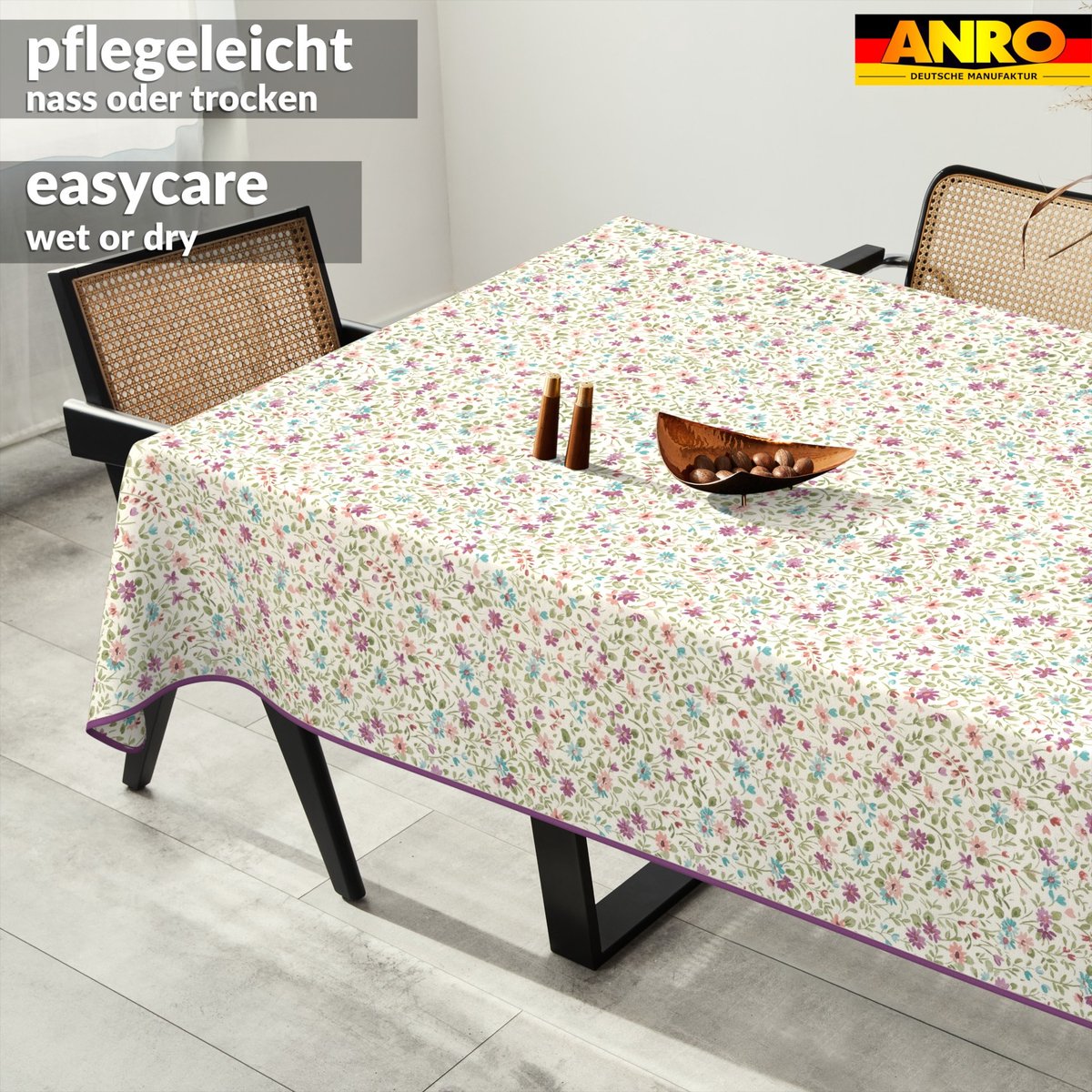 ANRO Tafelkleed Iris bloemen Beige 280x140cm Met sierband Afwasbaar Waterafstotend Binnen & Buiten