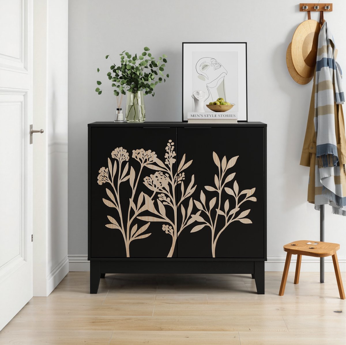 COVREO Buffetkast 80 x 38 x 76 cm - 2 deuren, verstelbare planken, MDF, zwart