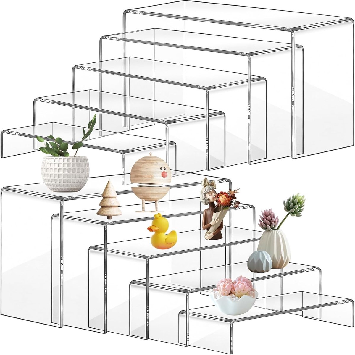 Acryl rechthoekige U-plank displaystandaard risers - 10 stuks voor thuiskantoor, woonkamer en verzamelobjecten, ideaal voor parfum en buffetten