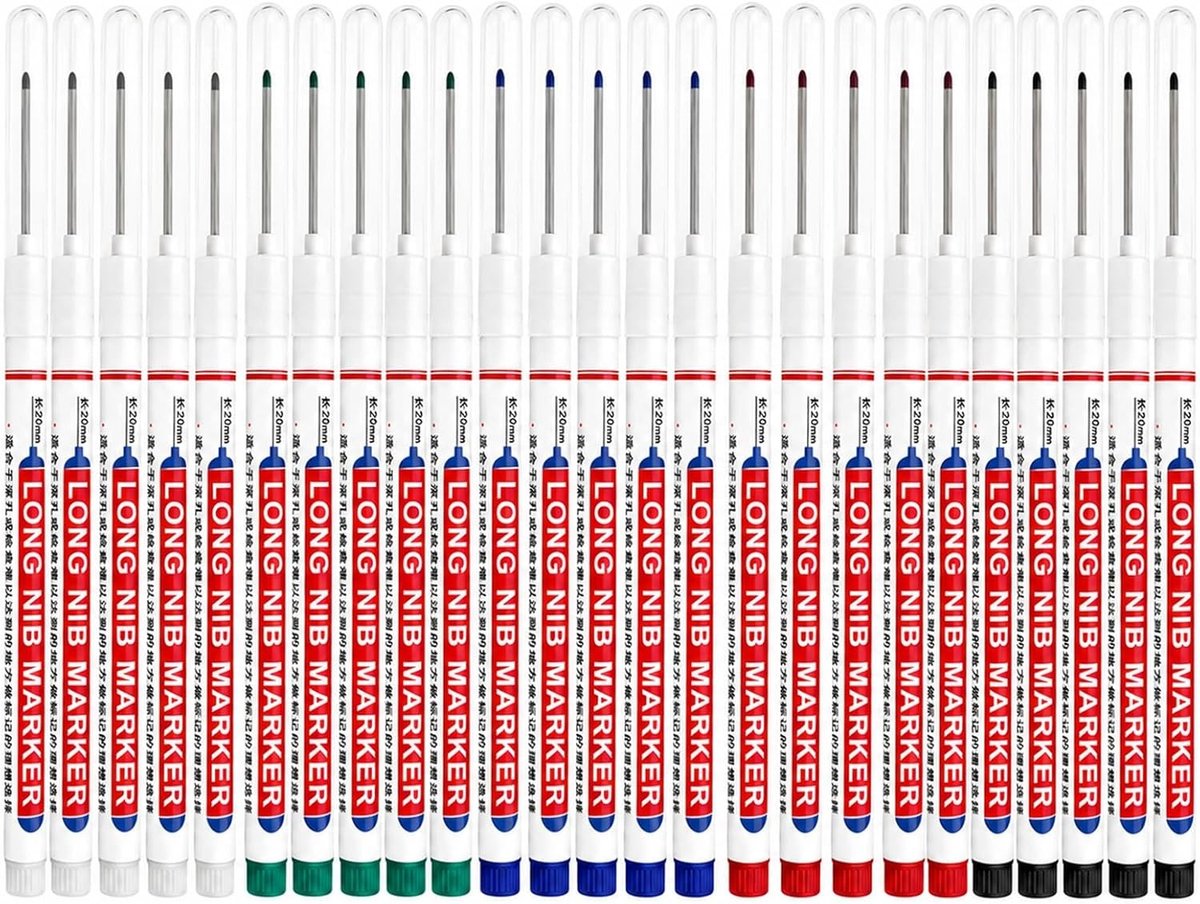 Diepgatmarkers en Boorgatmarkers - 25 Stuks Lange Punt 20 mm voor Nauwkeurig Markeren op Hout, Metaal en Kunststof, 5 Kleuren Beschikbaar