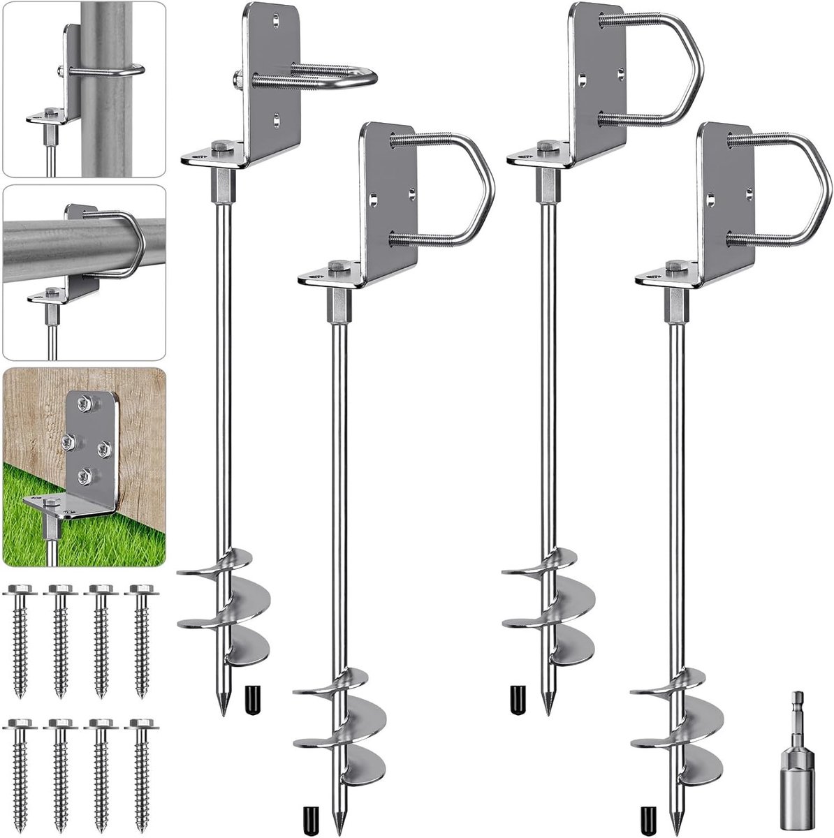 Heavy duty 30 inch trampoline pegs met 3 inch brede spiraalgrondankers, volledig gelaste aardankers, set van 4 voor optimale stabiliteit en veiligheid
