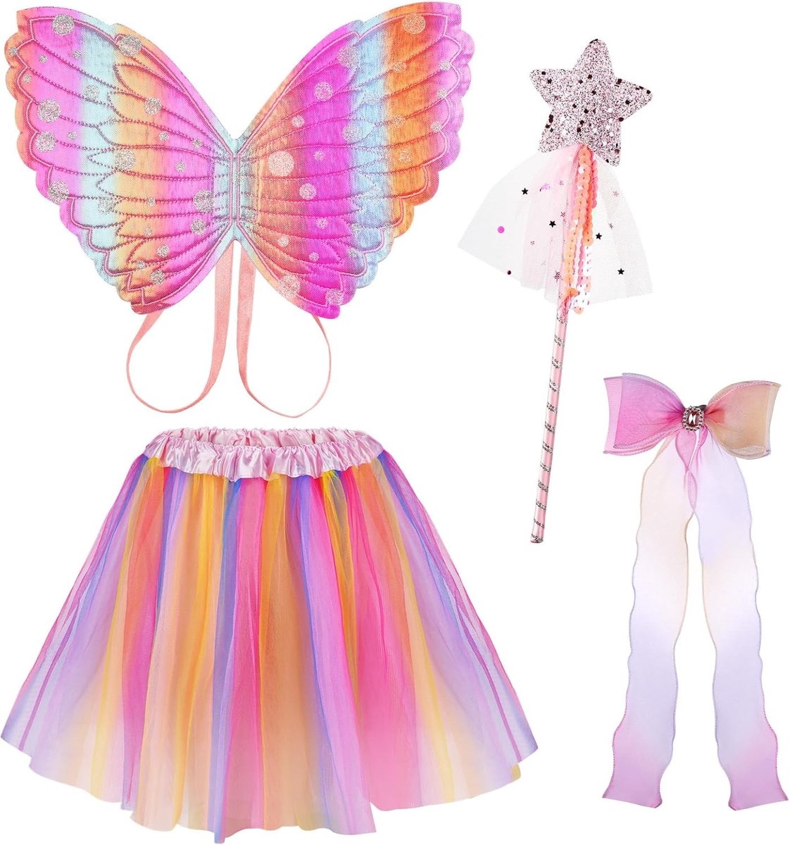Feestelijke Vlinders Costuum voor Kinderen met Accessoires, Prinsessen Vleugels in Paars en Roze voor Halloween, Verjaardagen en Carnaval