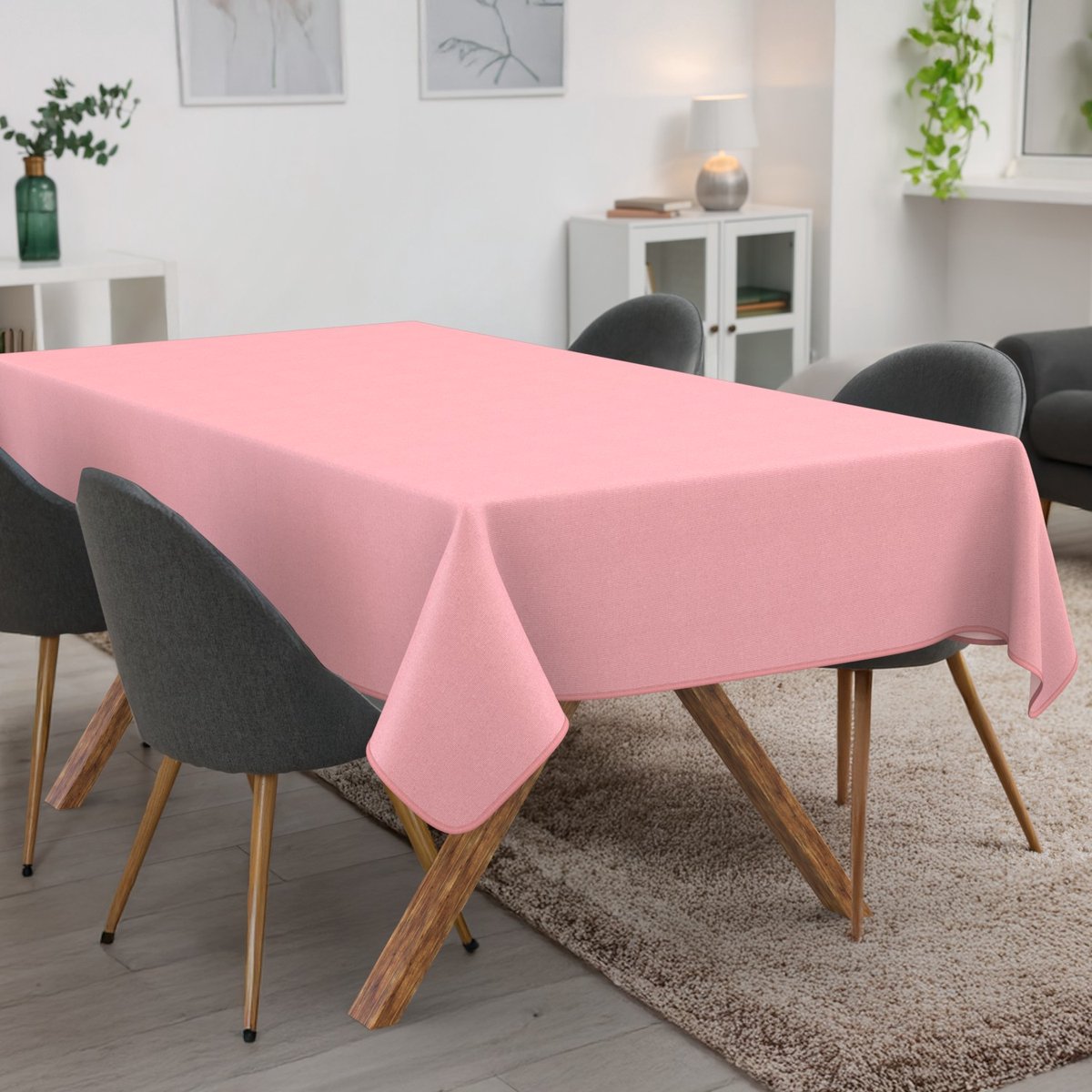 ANRO Tafelkleed Effen linnenlook Roze 180x120cm Met sierband Afwasbaar Waterafstotend