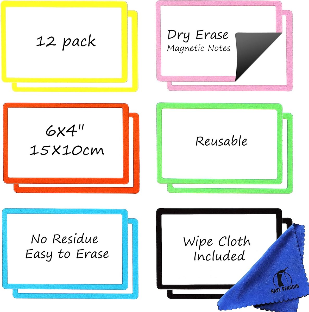 Thijox - Magnetische Etiketten 15 x 10 cm - Pakket van 12 - Beschrijfbare Whiteboard Magneten voor Koelkast - Ideaal voor Kanban, Scrum, Name Tags en