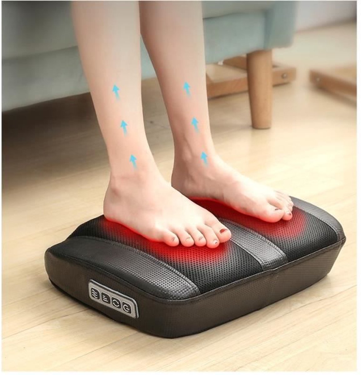 Elektrische voetmassager met verwarmings- en acupressuurmassagefunctie, ontspannende voetmassager met geheugenfunctie.