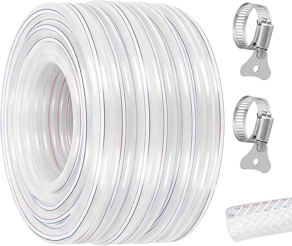 Flexibele Tuinslang 10 Meter, 16 x 22 mm, PVC en Stoffen Tuinslang voor Irrigatie, Inclusief Slangklem en Geschikt voor Water en Lucht