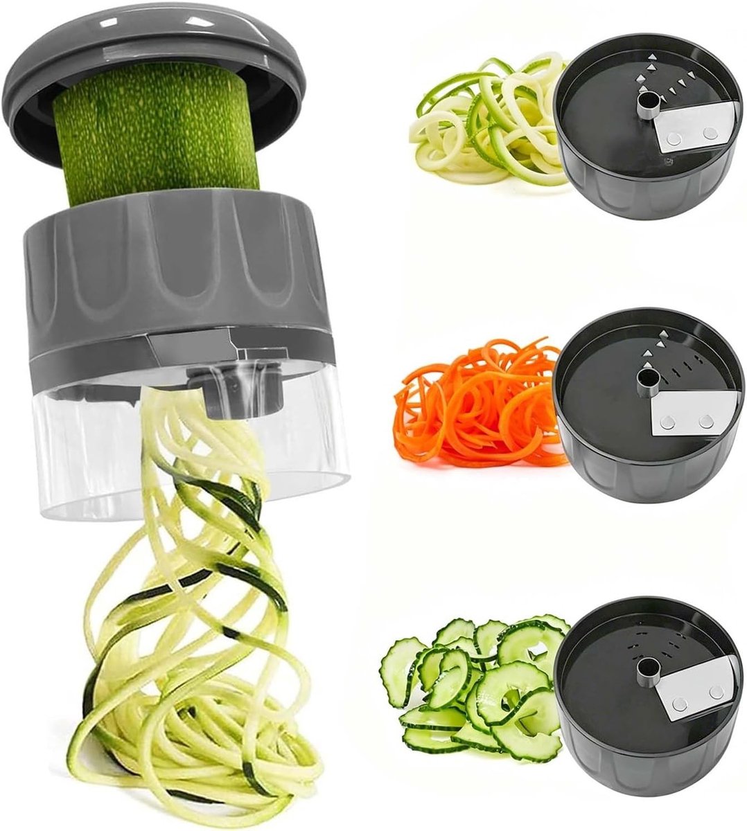 Compacte 4-in-1 spiraalsnijder voor groentespaghetti, ideaal voor courgettes, wortels en komkommers, gemaakt van roestvrij staal en ABS