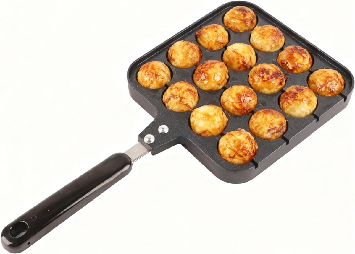 Allvia® Poffertjesmaker - Poffertjespan - Poffertjespan Electrisch - 16-gaten Gietijzeren Poffertjespan - Nonstick - Zwart - 35cm x 16cm x 14cm