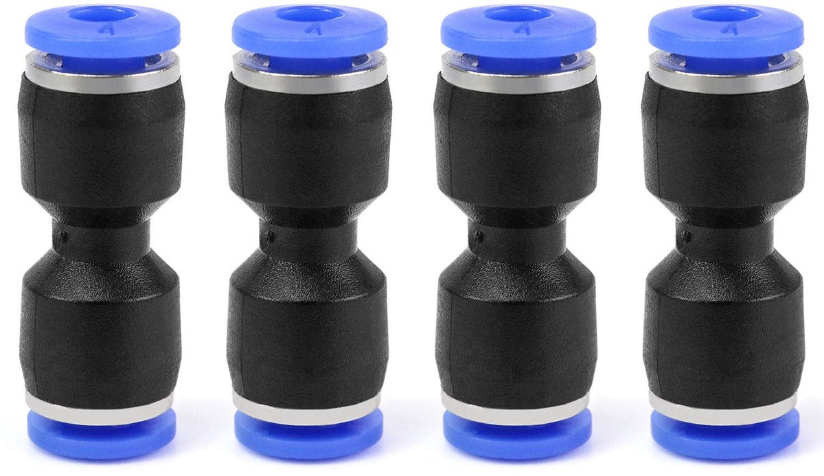 Pneumatische connector 4mm - rechte plug aansluiting voor lucht en water - set van 4 stuks - ShopVlot