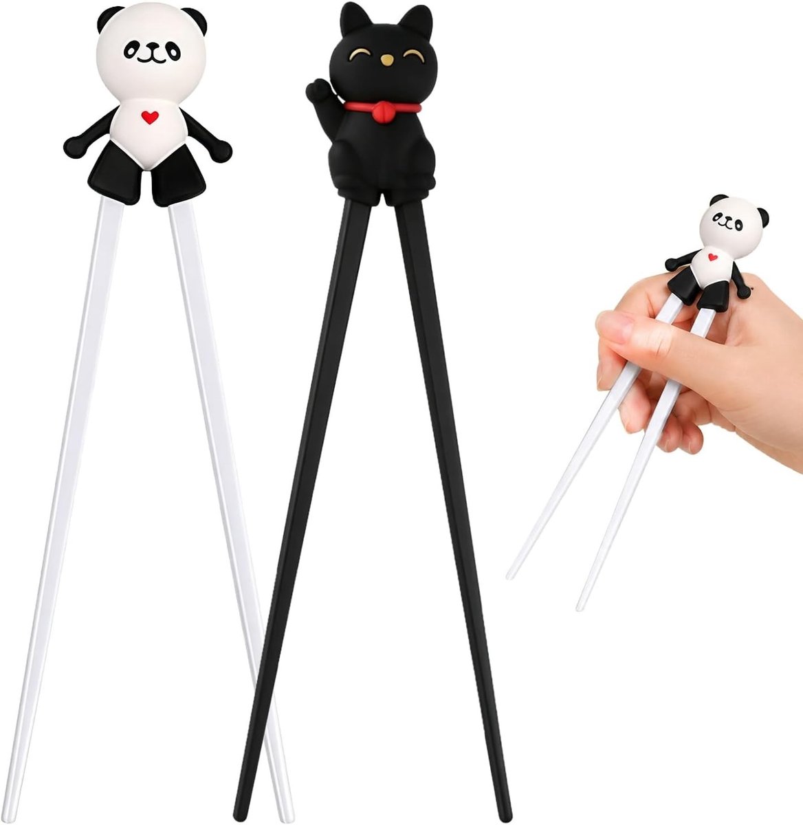 Training Sticks voor Beginners - Herbruikbare Eetstokjes met Terugslagfunctie, Warmtebestendig en Antislip (Wit en Zwart) - Ideaal voor Kinderen en Volwassenen