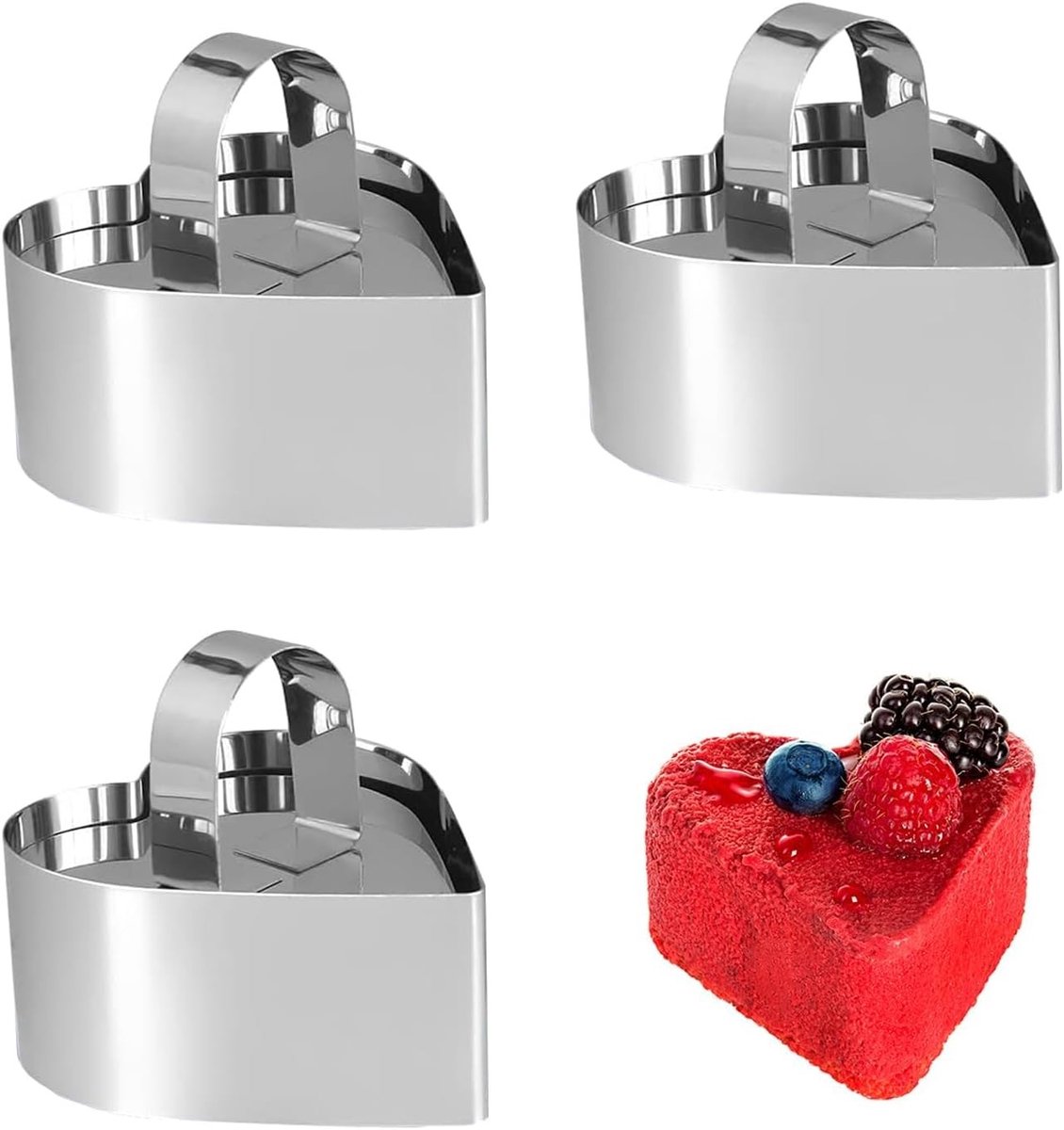 Set van 3 RVS Serveerringen voor Taarten en Desserts, Bakringen met Deksel, Diameter 8 cm, Ideaal voor DIY Creaties en Verjaardagstaarten