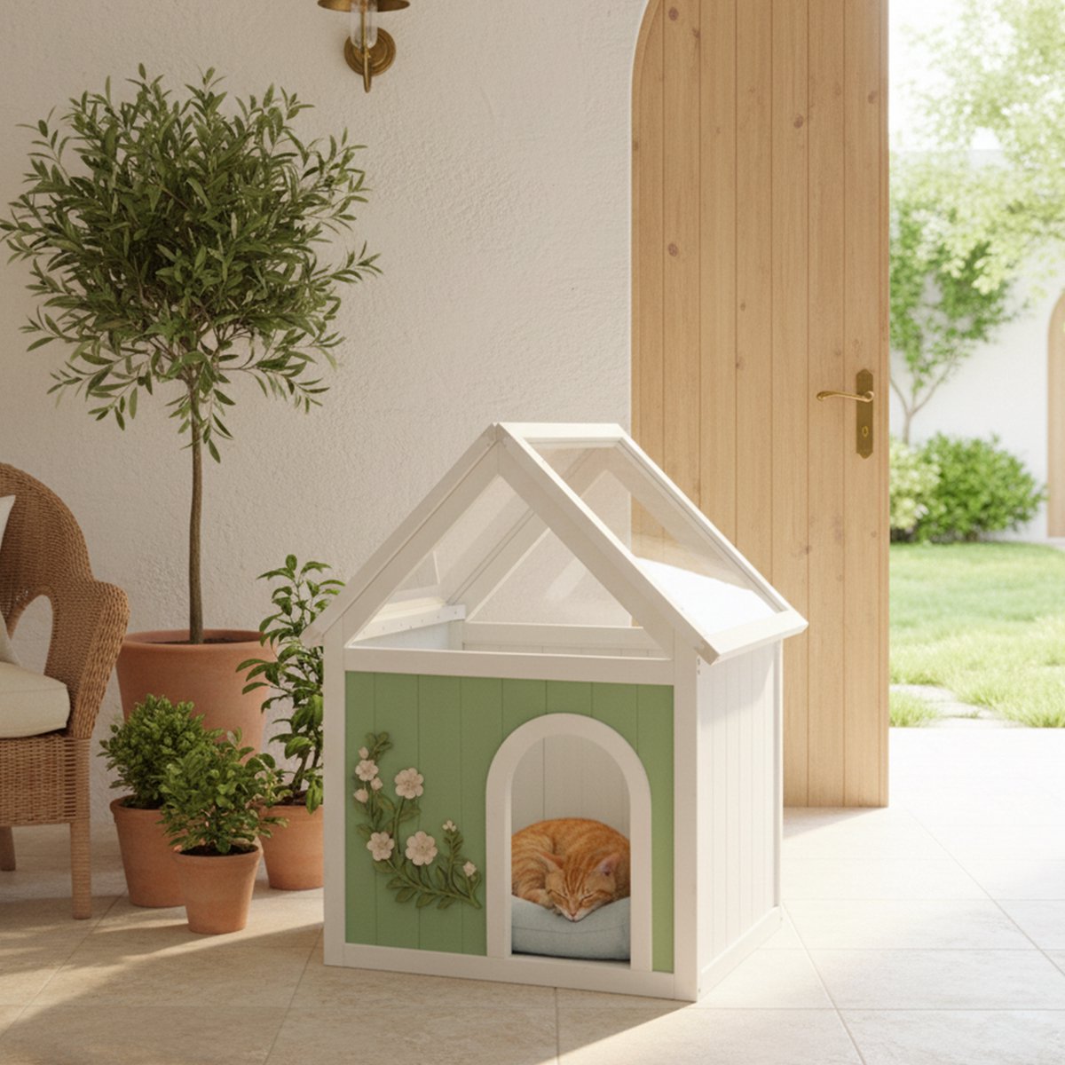 Stijlvol Houten Kattenhuis - Voor katten en kleine honden - Binnenmeubel voor huisdieren - Decoratief cottage stijl - Massief hout - Elegante uitstraling