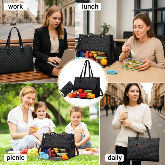 Lunchtas met geïsoleerd lunchvak - Grote draagtas voor werk - 2-in-1 tas voor vrouwen - Luxento — afbeelding 5