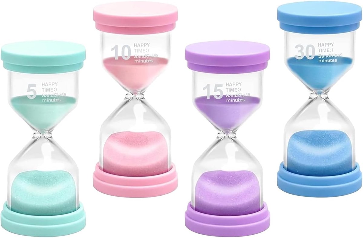 Set van 4 Uurglazen voor 5/10/15/30 Minuten - Leerzaam, Speelgoed en Keukenaccessoire voor Kinderen, Valbestendig en Duurzaam