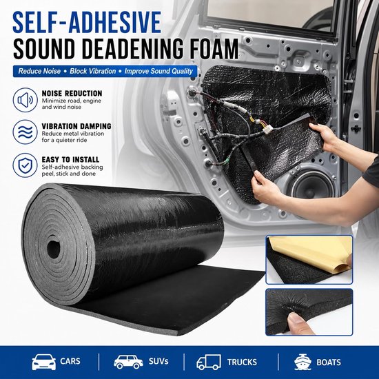 Isolatiemat 20 mm voor auto, zelfklevend neopreen schuim, geluidsisolatie, schokdemping en waterdichte bescherming, 150 x 30 cm — afbeelding 4