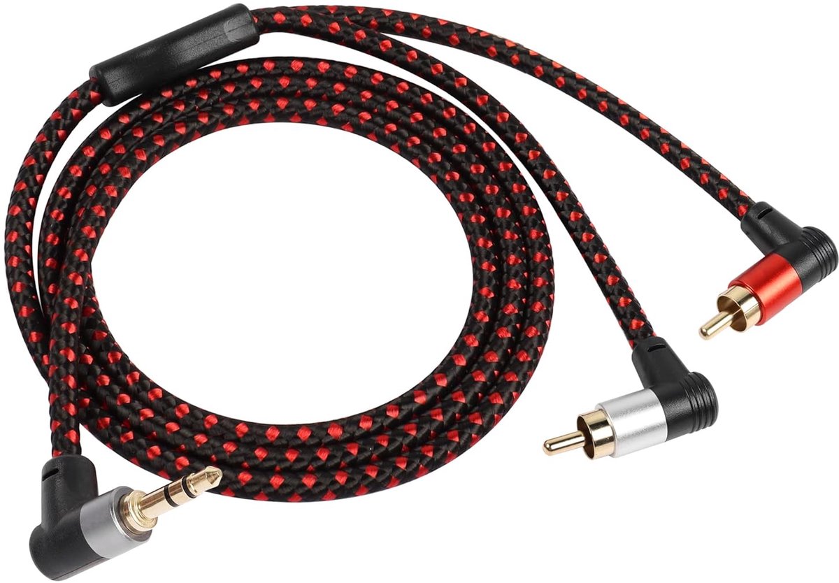 3.5mm naar 2 RCA Kabel 3FT - Rechthoekig - Stereo Y Splitter - Ideaal voor Smartphone en Speaker - ShopVlot