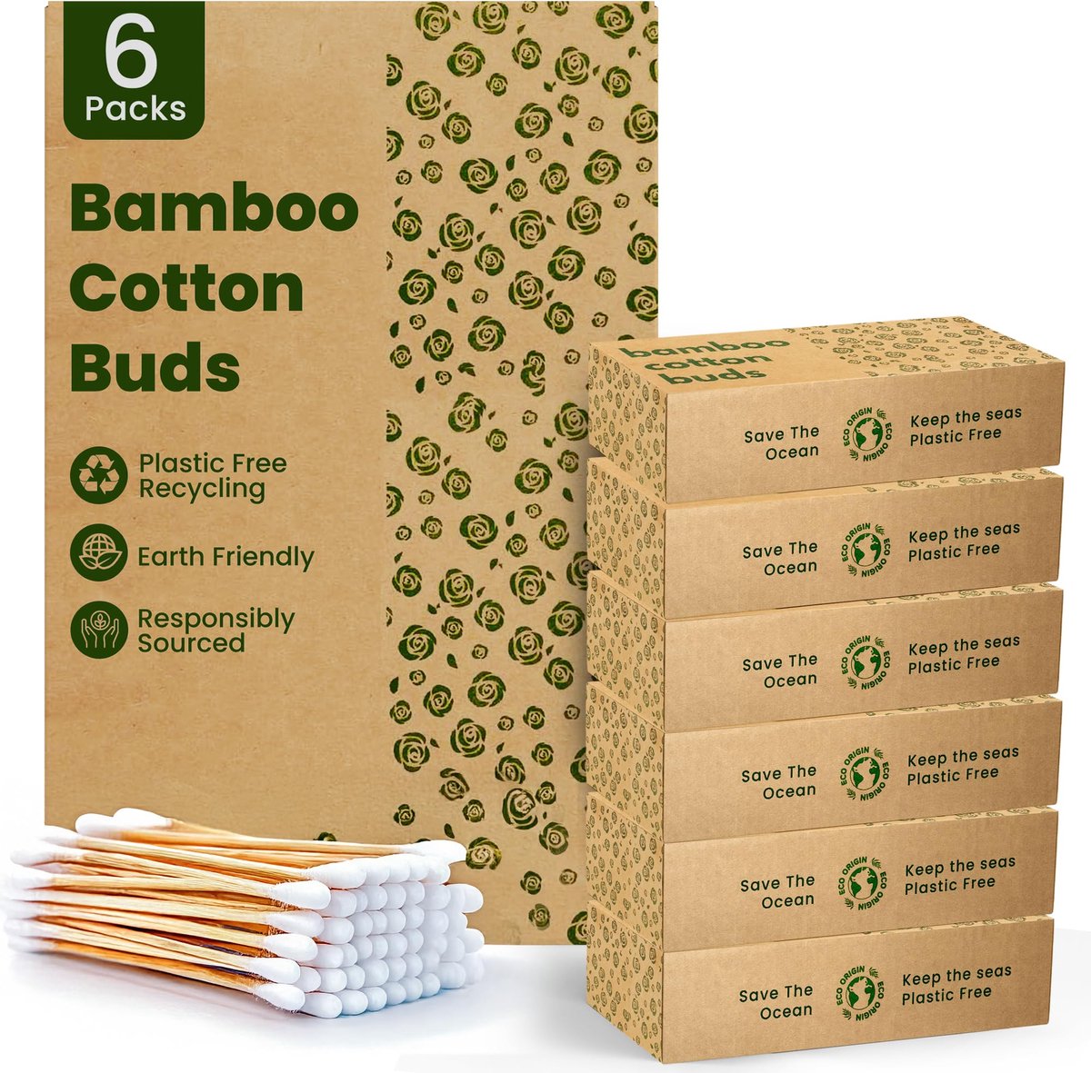 Wattenstaafjes 600 Stuks - Bamboe Katoen - 100% Eco-Vriendelijk - Biologisch Afbreekbaar - ShopVlot