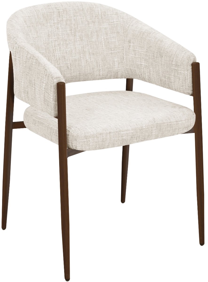 DÉJA Living Eetkamerstoel Elvia - Beige/Walnoot Stof - Set van 2