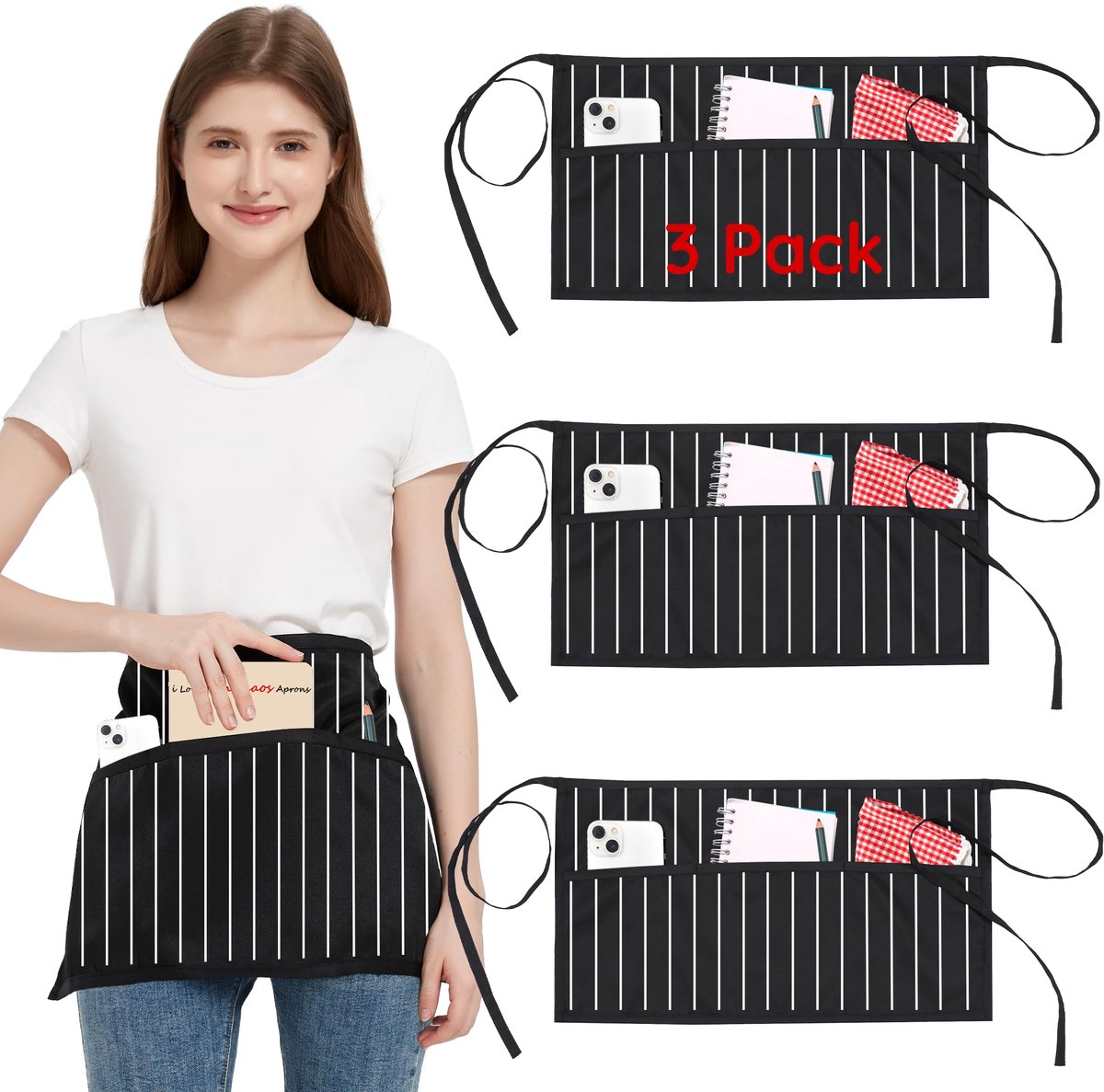 Taille schort 3 pack - zwart wit - waterbestendig - ideaal voor horeca - ShopVlot