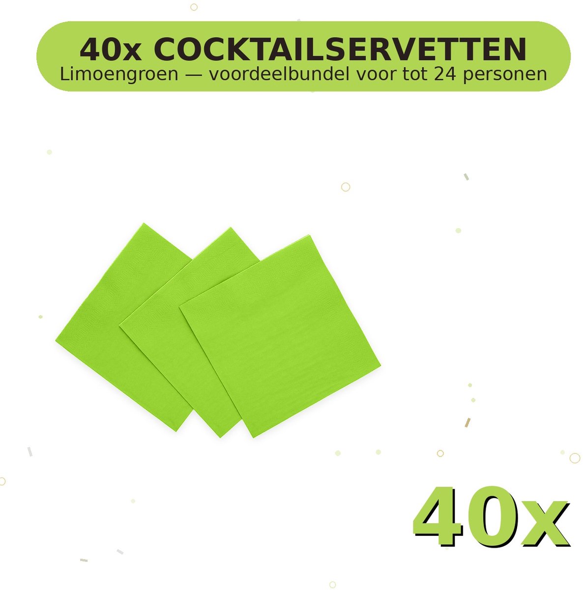Cocktail servetten 24x24cm FSC Limoengroen - Voordeelverpakking 40 Stuks voor tot 24 Personen - Feestartikelen