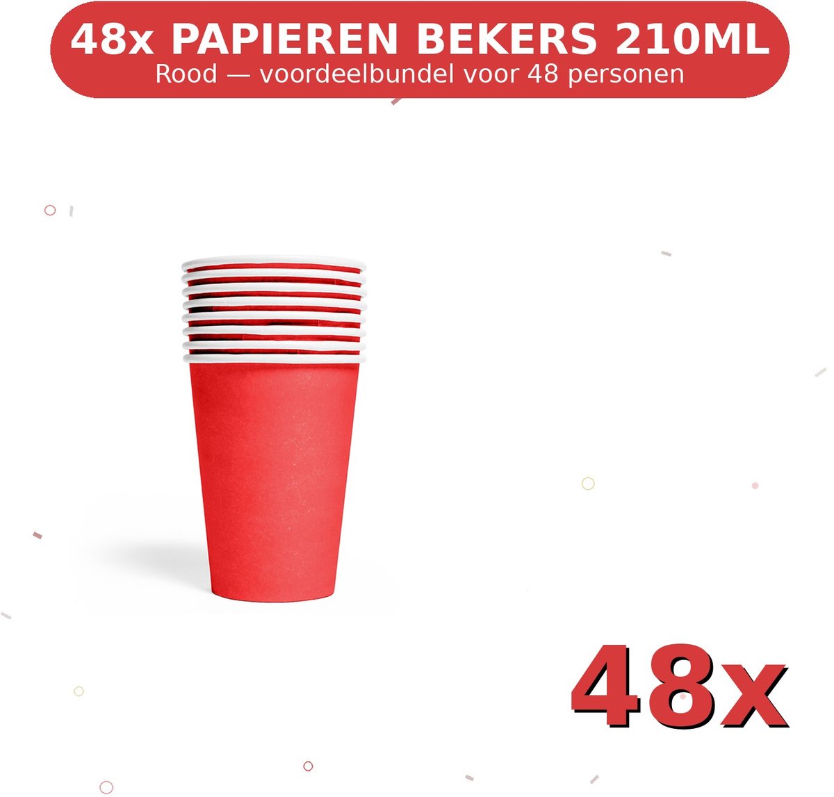 Bekers 210ml FSC Rood - Voordeelverpakking 48 Stuks voor tot 48 Personen - Feestartikelen