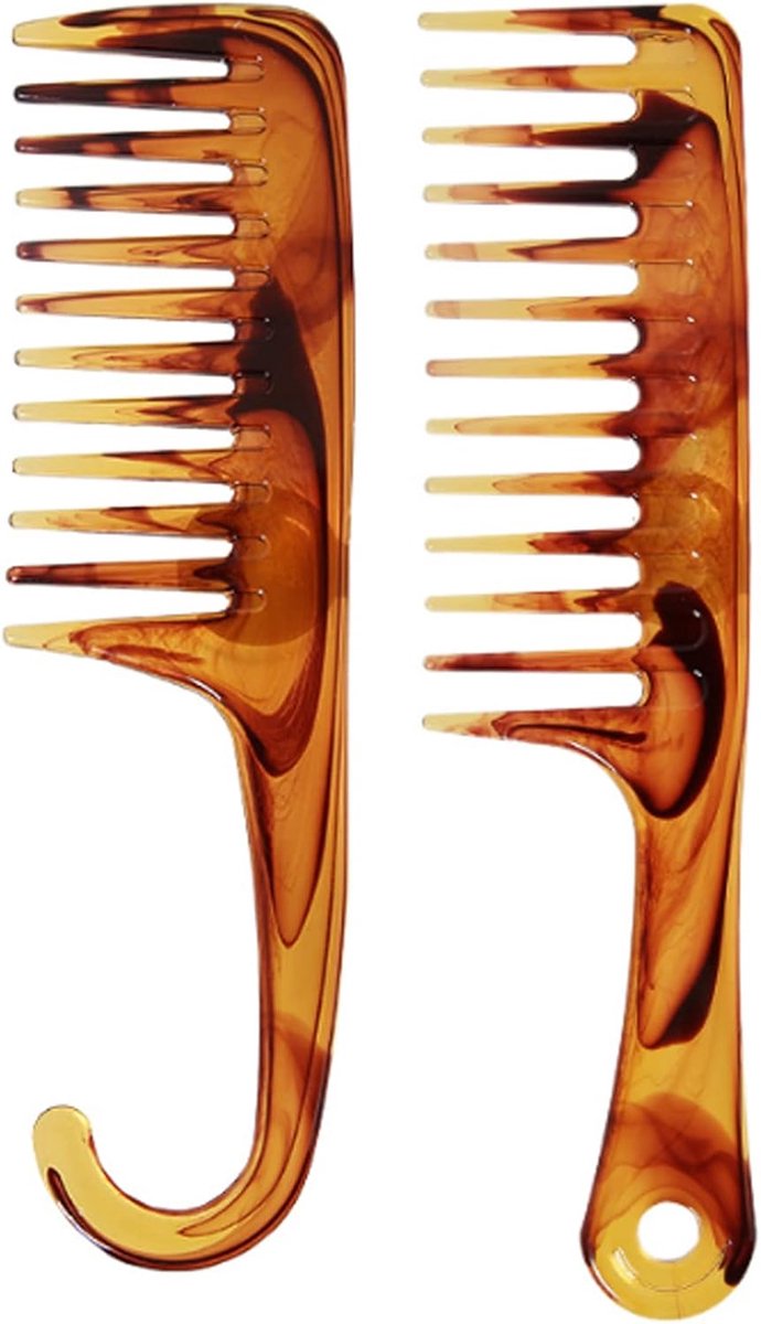 Amber Color Wide Teeth Hair Comb, Shampoo Comb, Large Detangling Shower Comb, Wide Teeth Comb, Hairdressing Comb - ShopVlot