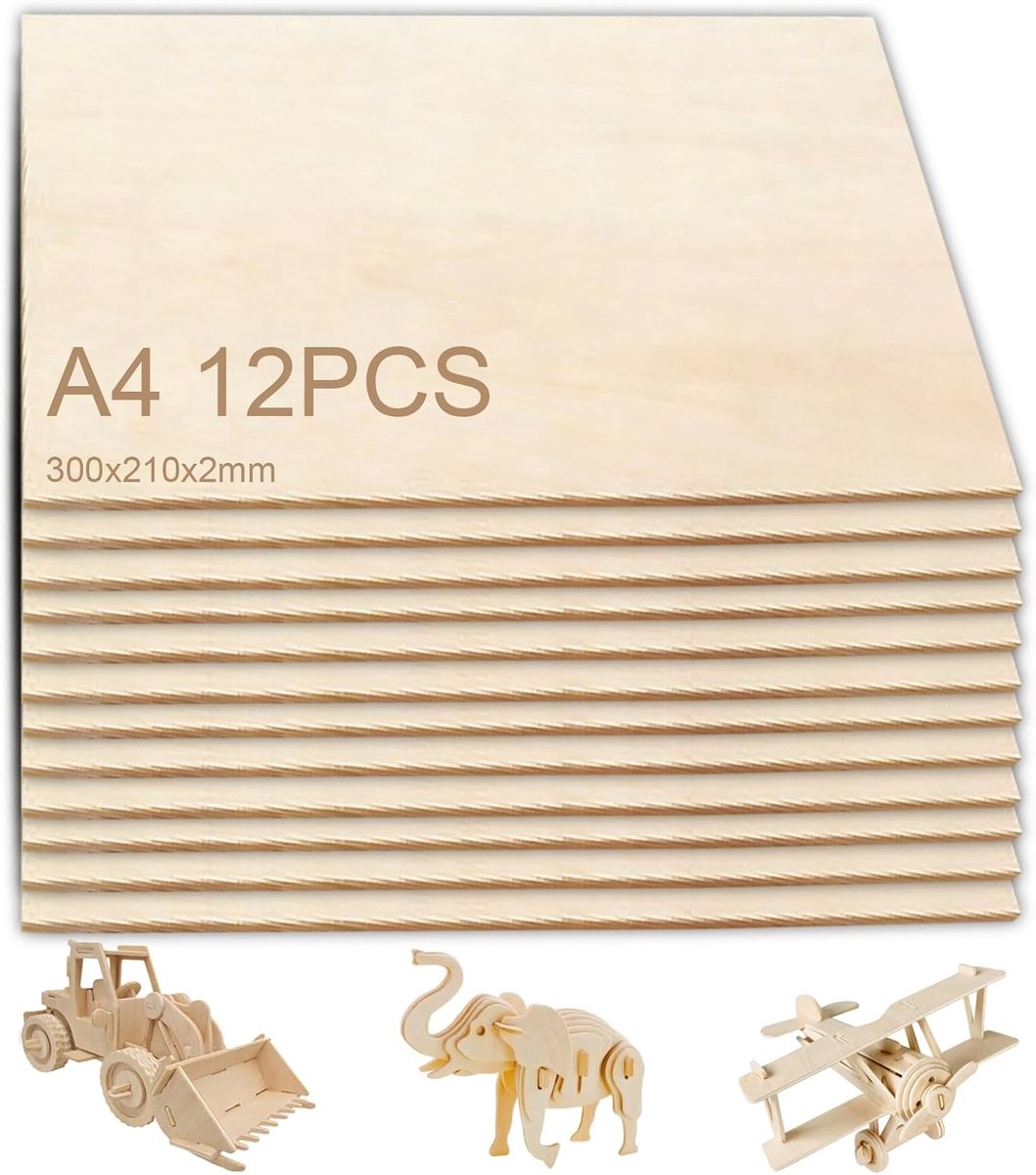 Plywood A4 2mm - Linden multiplex - 12 stuks - Voor knutselen en DIY projecten - ShopVlot