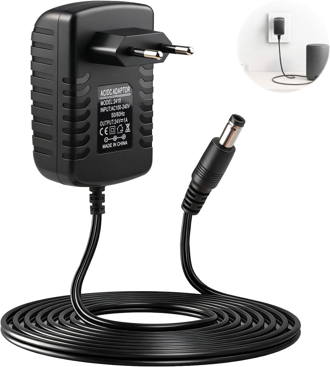 Power Supply 24 V 1 A 24 W Power Adapter DC 5.5 × 2.5 mm - Universal Charger for LED Strips, Router, CCTV Camera, USB - ShopVlot