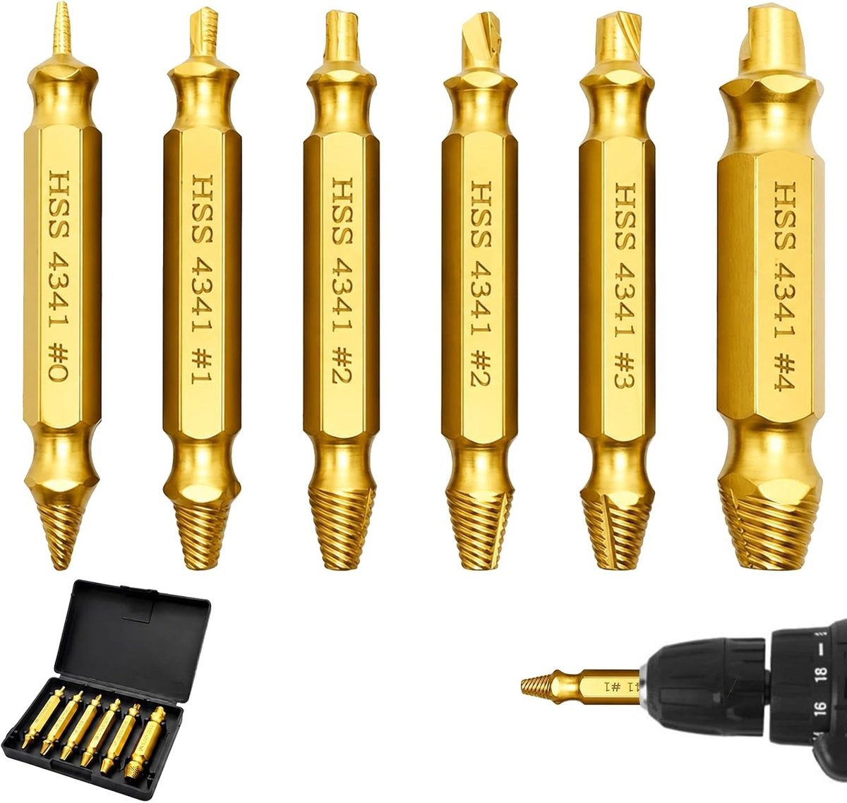 Professionele 5-delige schroevenverwijderaarset voor beschadigde schroeven | HSS 4341 staal & titanium coating | Links- en rechtsdraaier voor accuschroevendraaier | Perfect voor klussen en reparaties