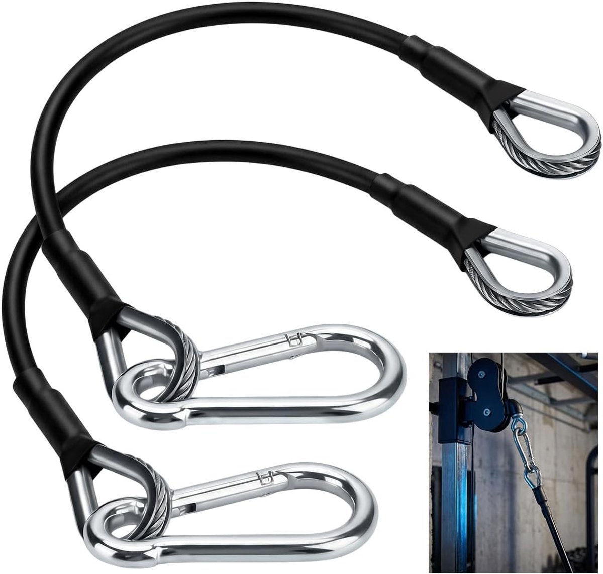 Set van 2 Fitness Kabel Verlengingen 26 cm met Karabijnhaak voor Leg Puller en Triceps Training, Ideaal Fitness Accessoire voor Thuis en Gym