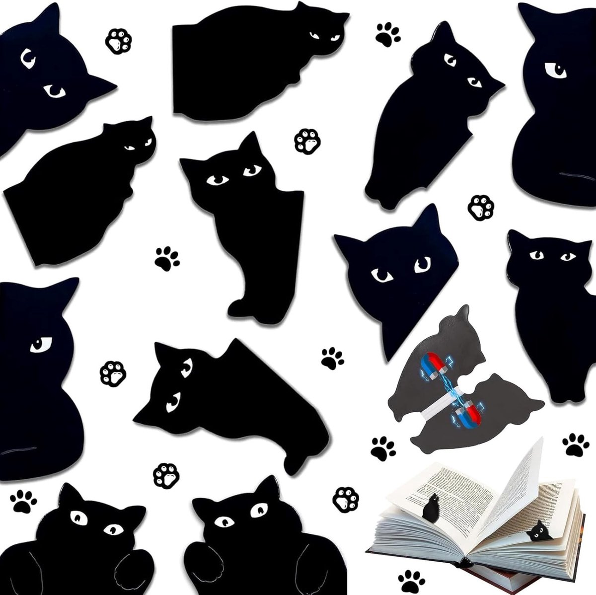 Schattige Magnetische Boekenleggers Set van 12 Stuks, Kawaii Kat Boekenmarkers voor School, Thuis en Kantoor, Perfect voor Boekliefhebbers en Onderwijsprofessionals