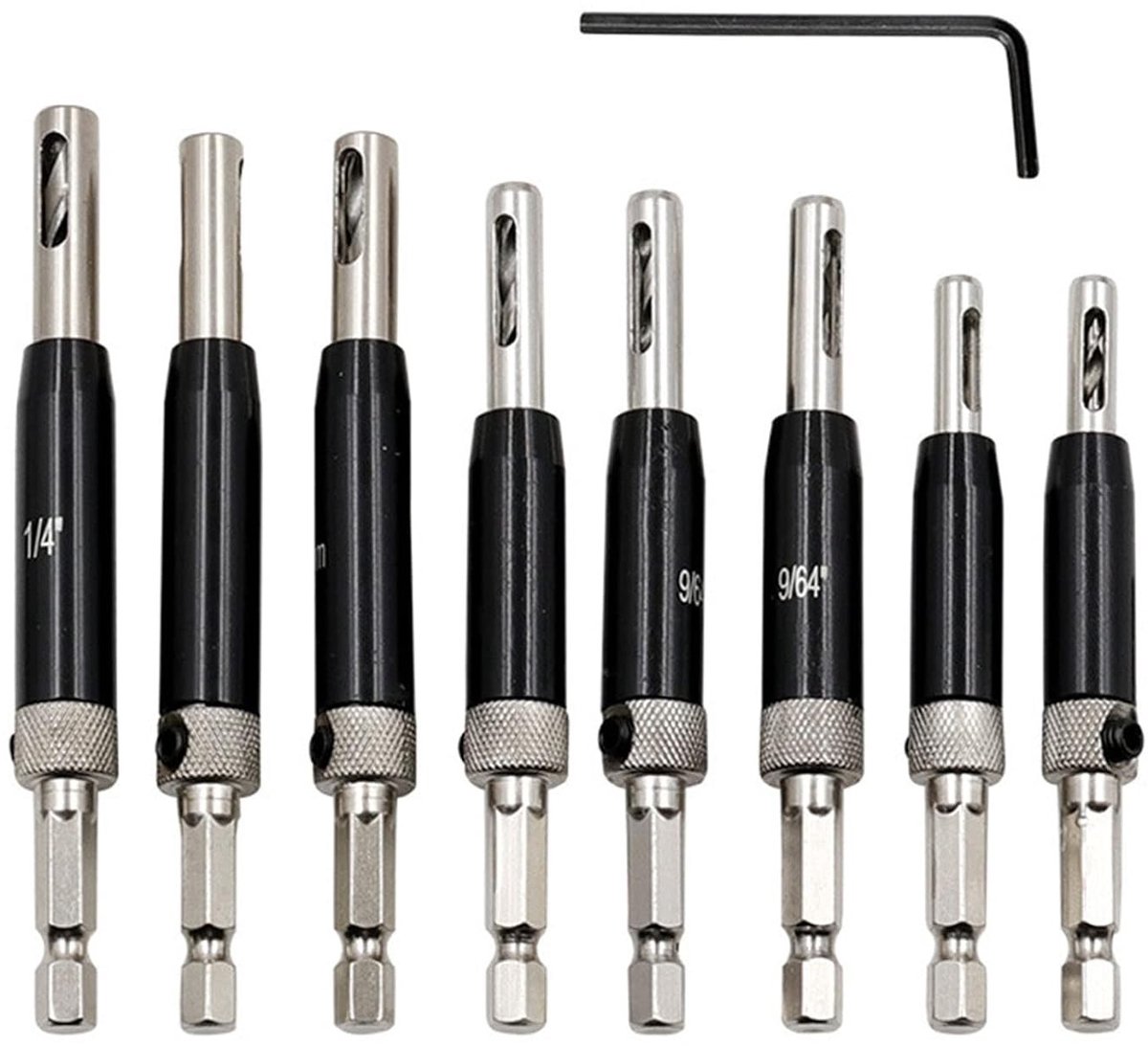 Complete Set van 8 Houtbewerkings Hinge Boorbits voor Deuren en Vensters - Inclusief 11/64, 13/64, 9/64 en 1/4 Inch Hex Boorbits